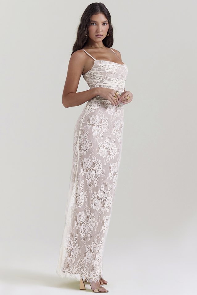 EVIE | Lace Corset Back Long Sleeve Maxi Dress