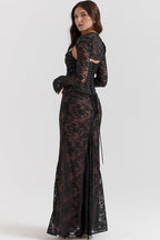 EVIE | Lace Corset Back Long Sleeve Maxi Dress