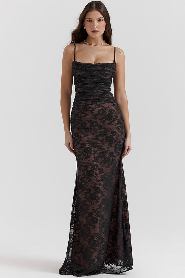EVIE | Lace Corset Back Long Sleeve Maxi Dress