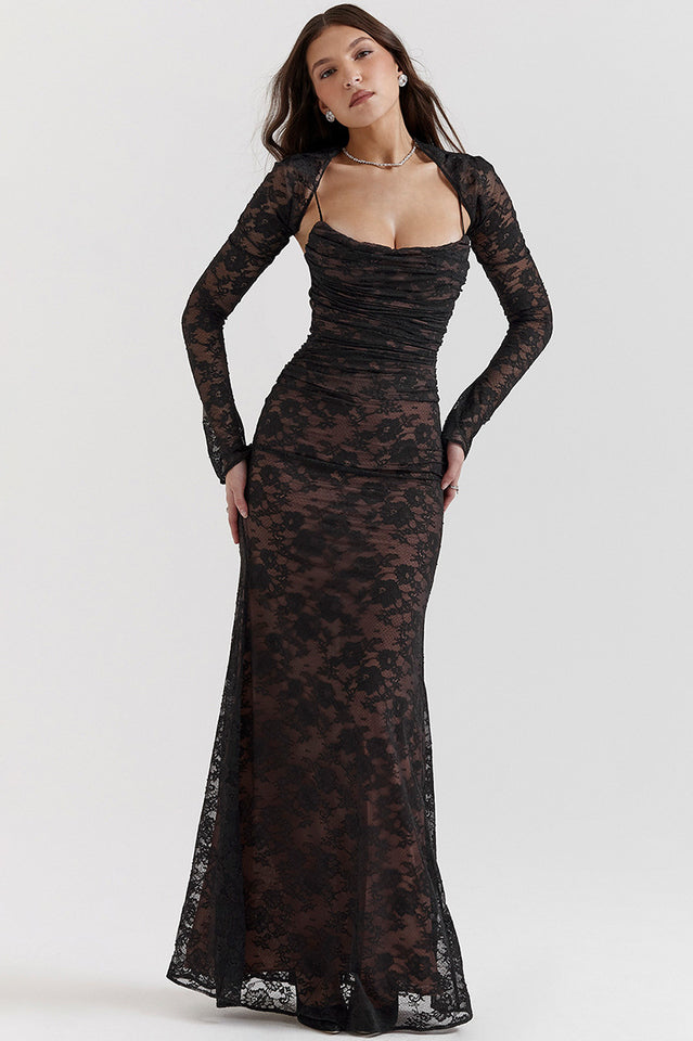 EVIE | Lace Corset Back Long Sleeve Maxi Dress
