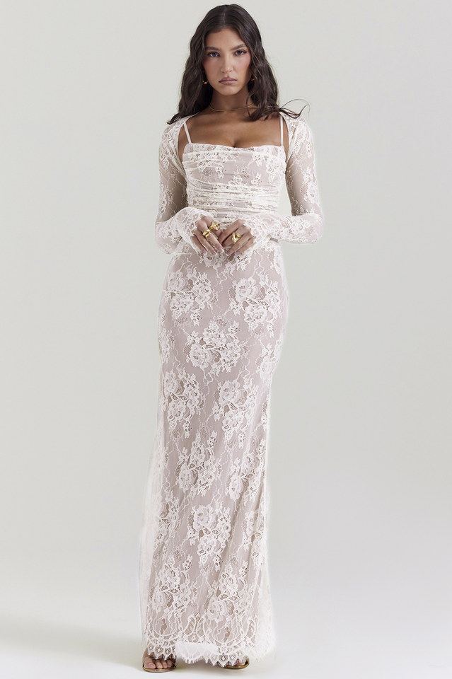 EVIE | Lace Corset Back Long Sleeve Maxi Dress