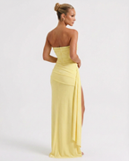 EVIE | Strapless Ruched Split Maxi Dress