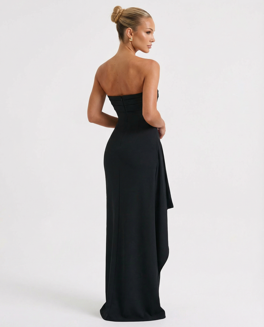 EVIE | Strapless Ruched Split Maxi Dress