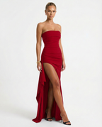 EVIE | Strapless Ruched Split Maxi Dress