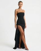 EVIE | Strapless Ruched Split Maxi Dress