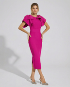 EVIE | Embellished Shoulder Short Sleeve Bodycon Midi Dress