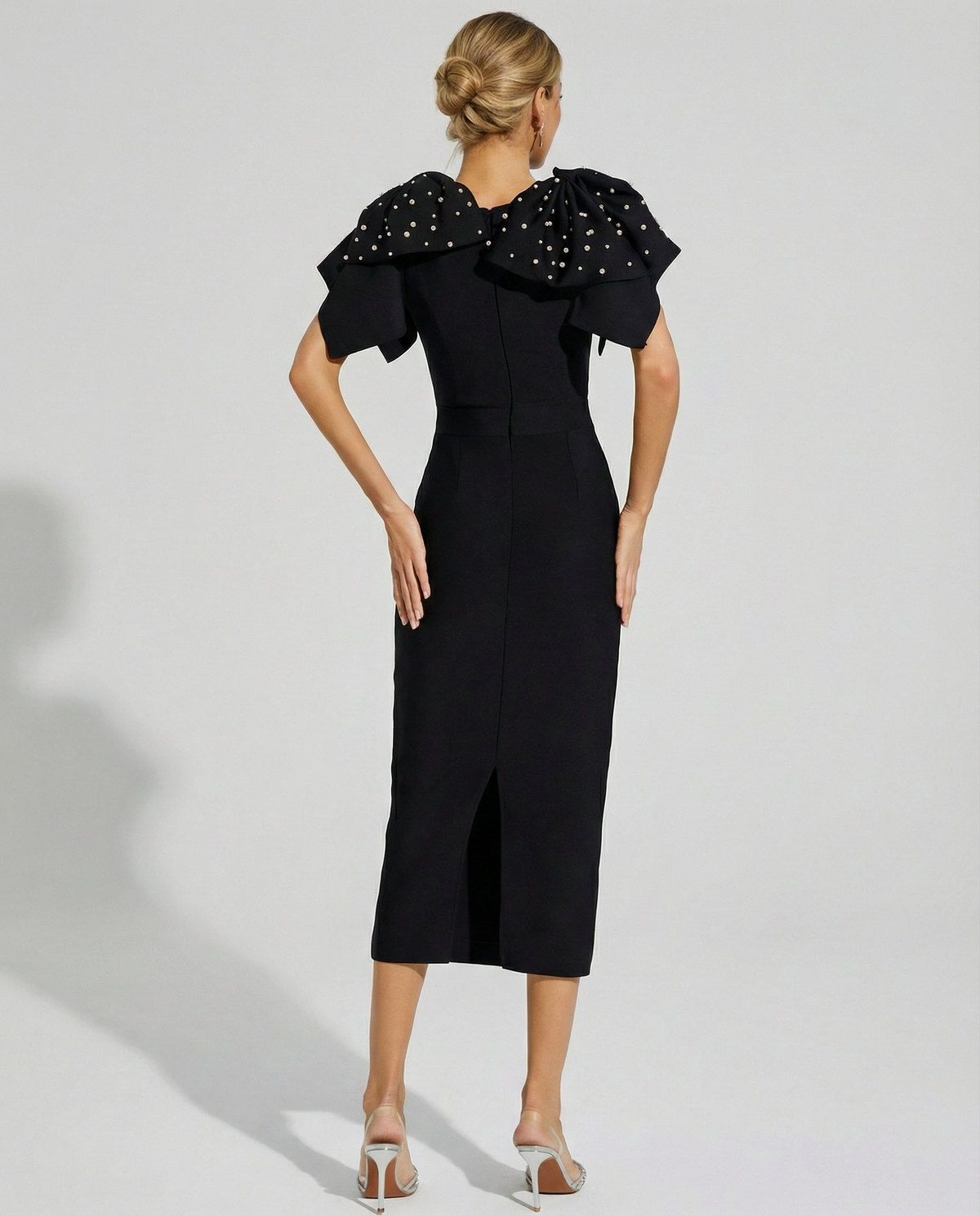 EVIE | Embellished Shoulder Short Sleeve Bodycon Midi Dress