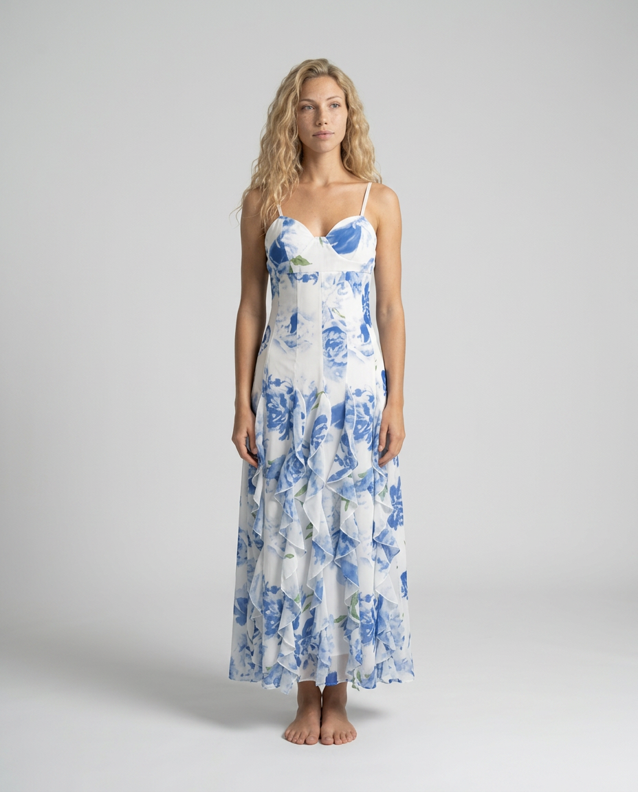 EVIE | Floral Ruffle Sleeveless Maxi Dress