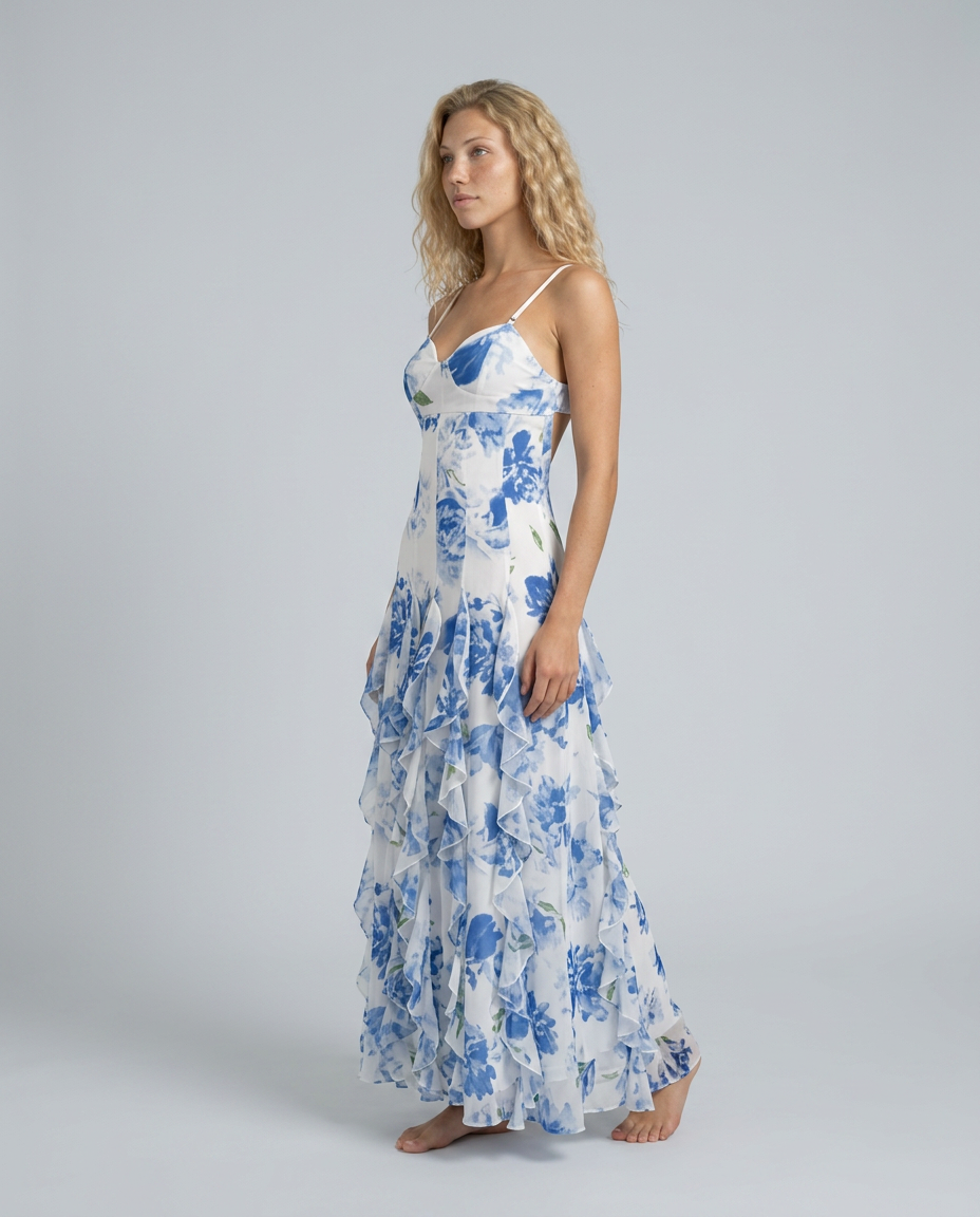 EVIE | Floral Ruffle Sleeveless Maxi Dress