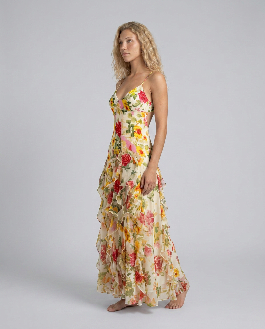 EVIE | Floral Ruffle Sleeveless Maxi Dress
