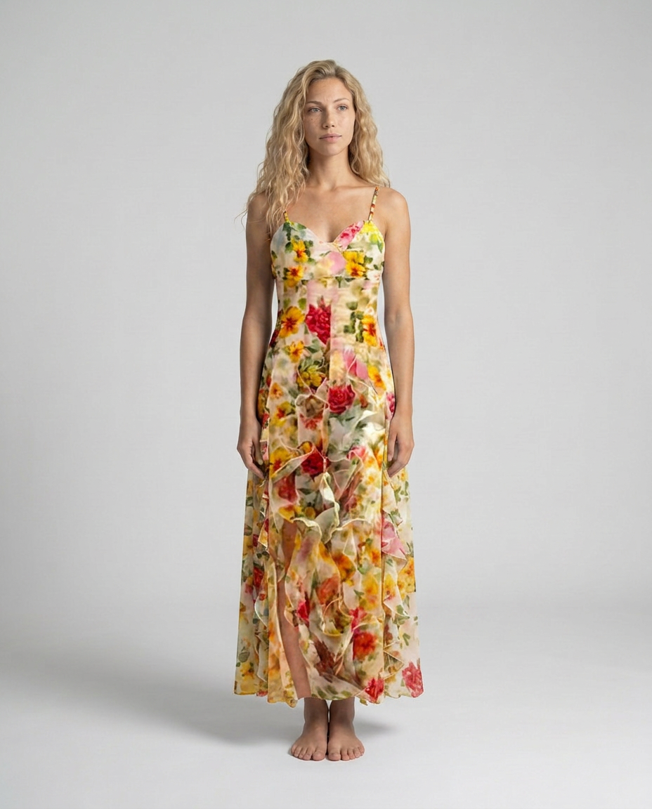 EVIE | Floral Ruffle Sleeveless Maxi Dress