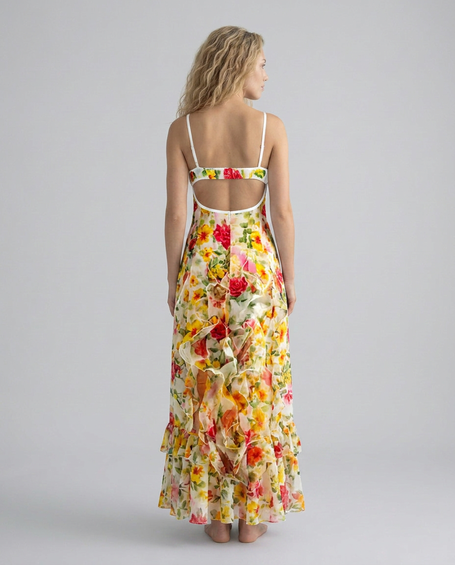 EVIE | Floral Ruffle Sleeveless Maxi Dress