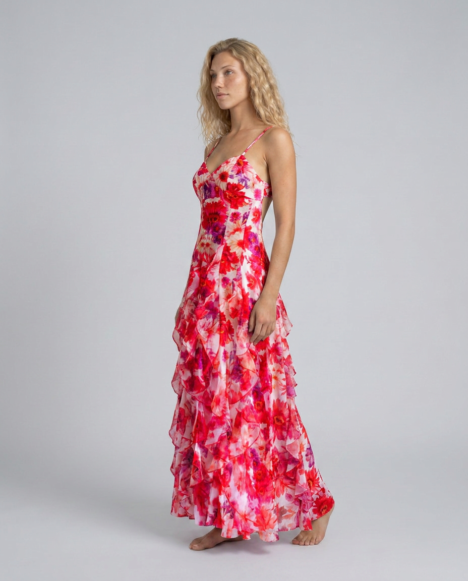 EVIE | Floral Ruffle Sleeveless Maxi Dress