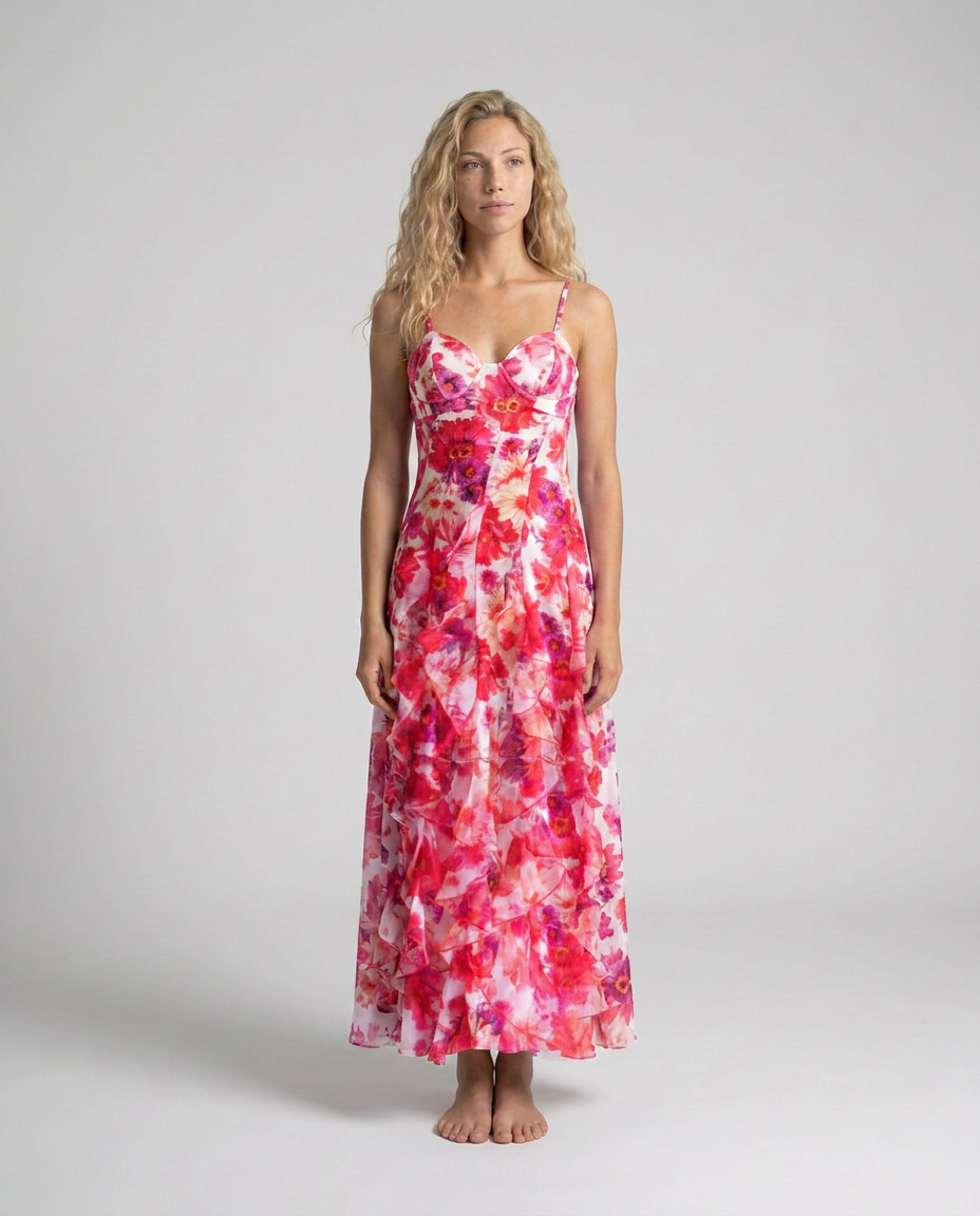 EVIE | Floral Ruffle Sleeveless Maxi Dress
