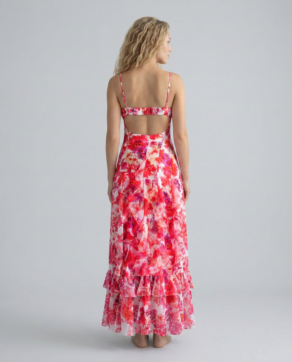 EVIE | Floral Ruffle Sleeveless Maxi Dress