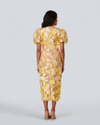 EVIE | Floral Embroidered Puff Sleeve V Neck Midi Dress