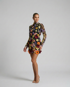 EVIE | Sheer Floral Embroidery Long Sleeve Mini Dress