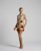 EVIE | Sheer Floral Embroidery Long Sleeve Mini Dress