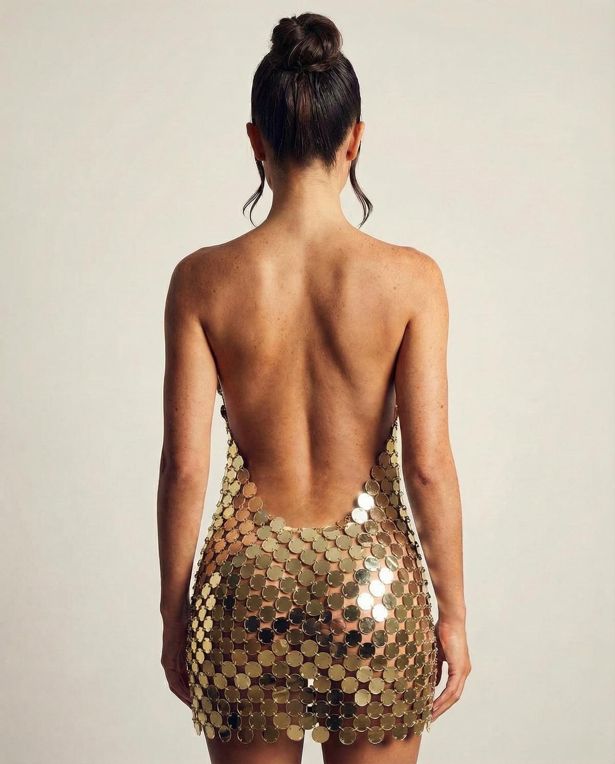 EVIE | Sequin Halter Bodycon Mini Dress with Disc Chain