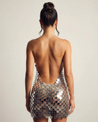 EVIE | Sequin Halter Bodycon Mini Dress with Disc Chain