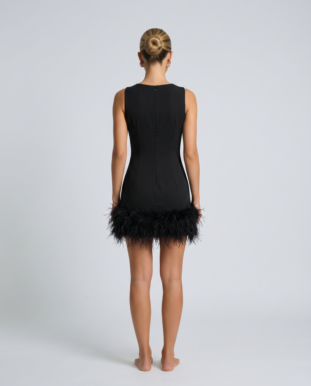 EVIE | Feather Hem Sleeveless Mini Dress