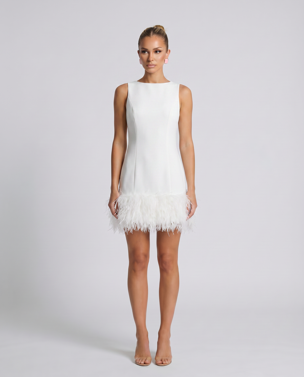 EVIE | Feather Hem Sleeveless Mini Dress