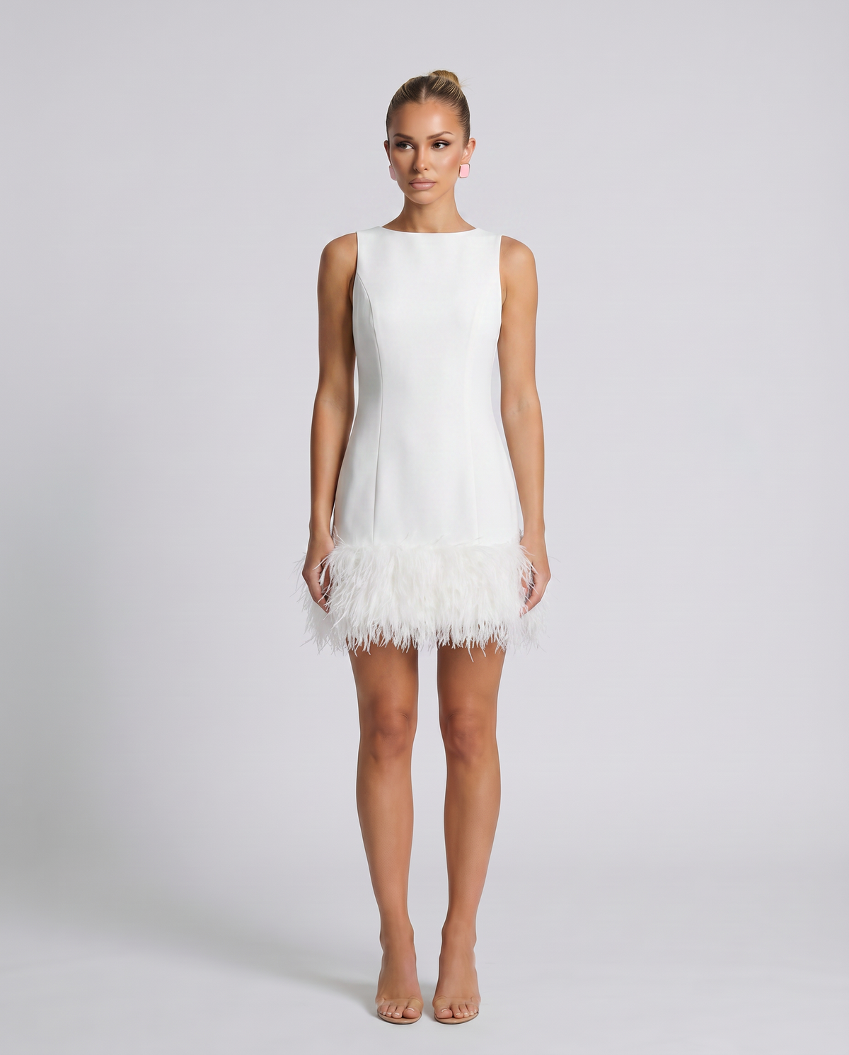 EVIE | Feather Hem Sleeveless Mini Dress