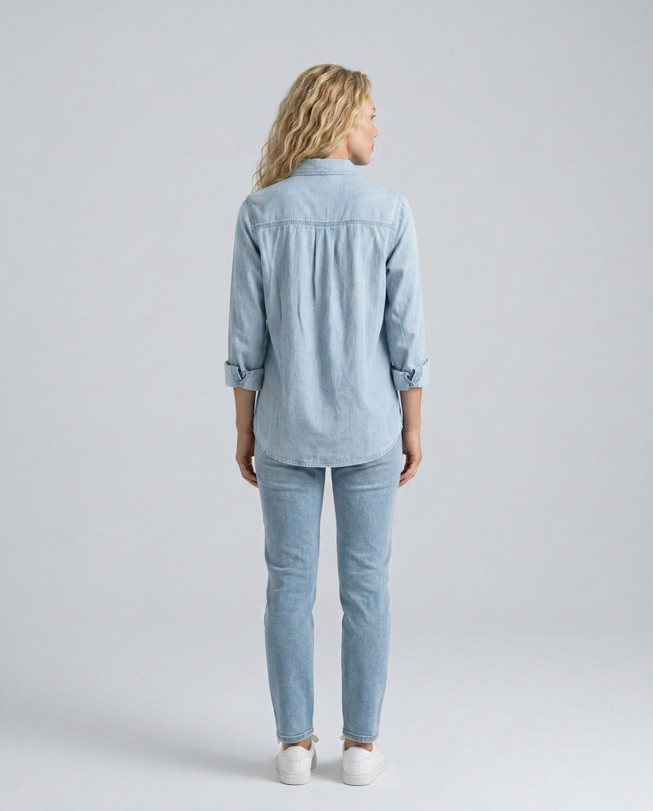 EVIE | Long Sleeve Button Front Denim Shirt