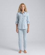 EVIE | Long Sleeve Button Front Denim Shirt