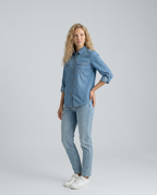 EVIE | Long Sleeve Button Front Denim Shirt