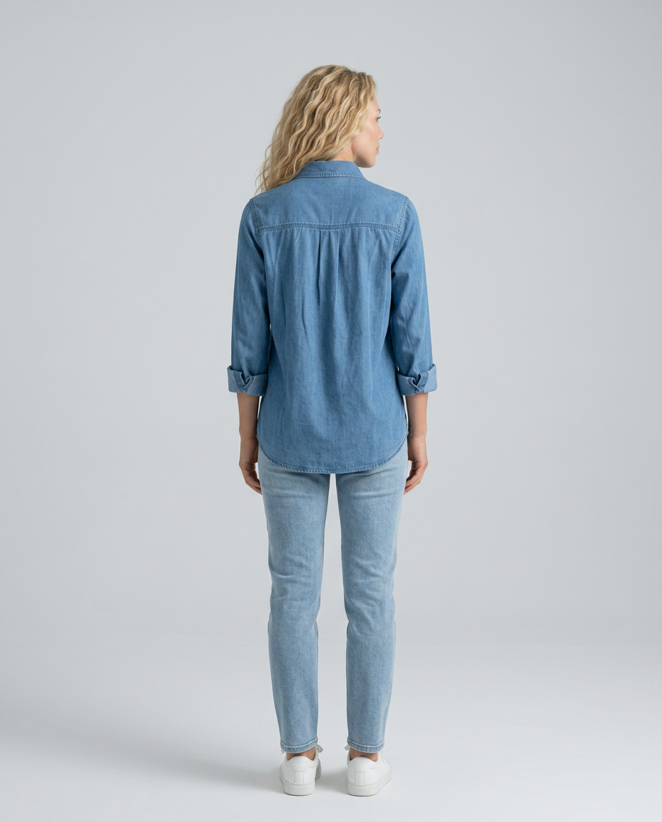 EVIE | Long Sleeve Button Front Denim Shirt