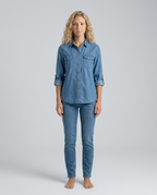 EVIE | Long Sleeve Button Front Denim Shirt