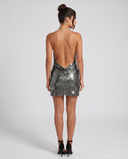 EVIE | Metallic Halter Neck Side Slit Mini Dress