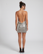 EVIE | Metallic Halter Neck Side Slit Mini Dress