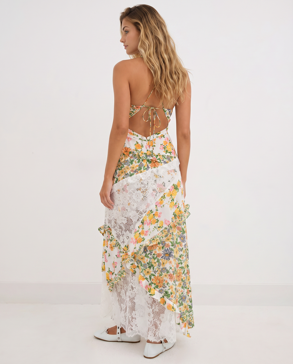 EVIE | Floral Print Lace Panel Maxi Dress