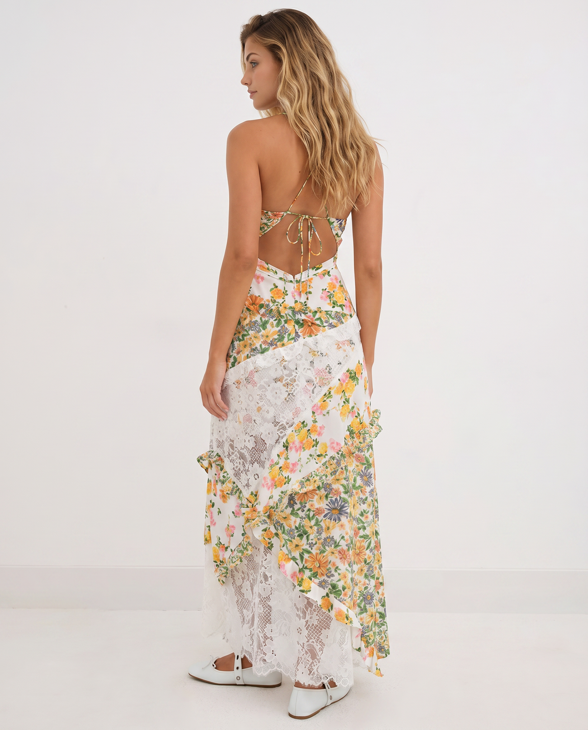 EVIE | Floral Print Lace Panel Maxi Dress