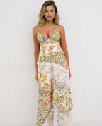 EVIE | Floral Print Lace Panel Maxi Dress