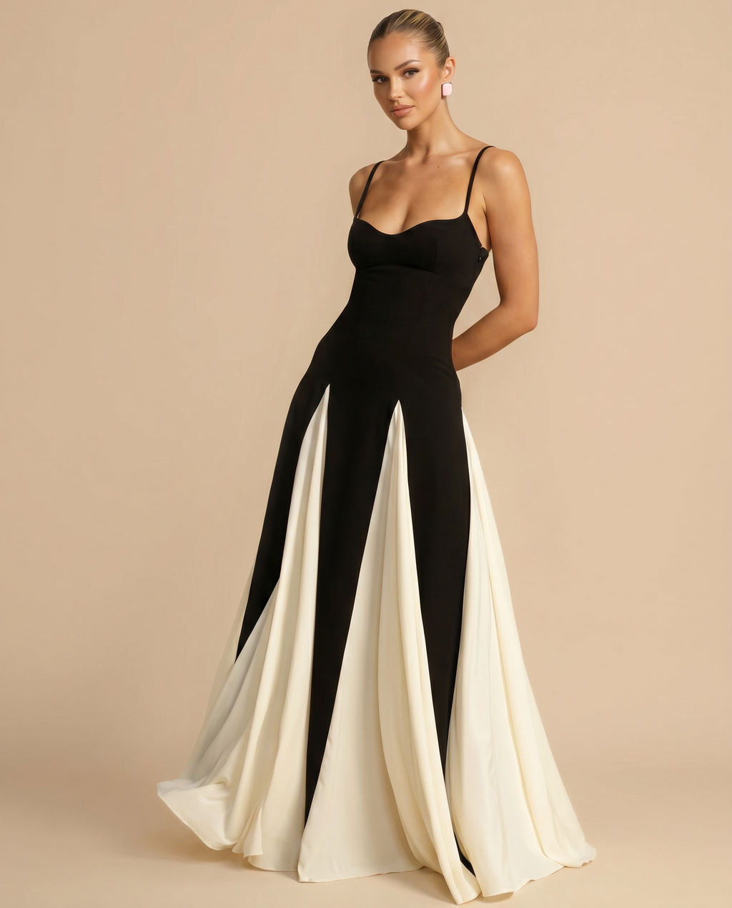 EVIE | Contrast Panel Sleeveless Maxi Dress