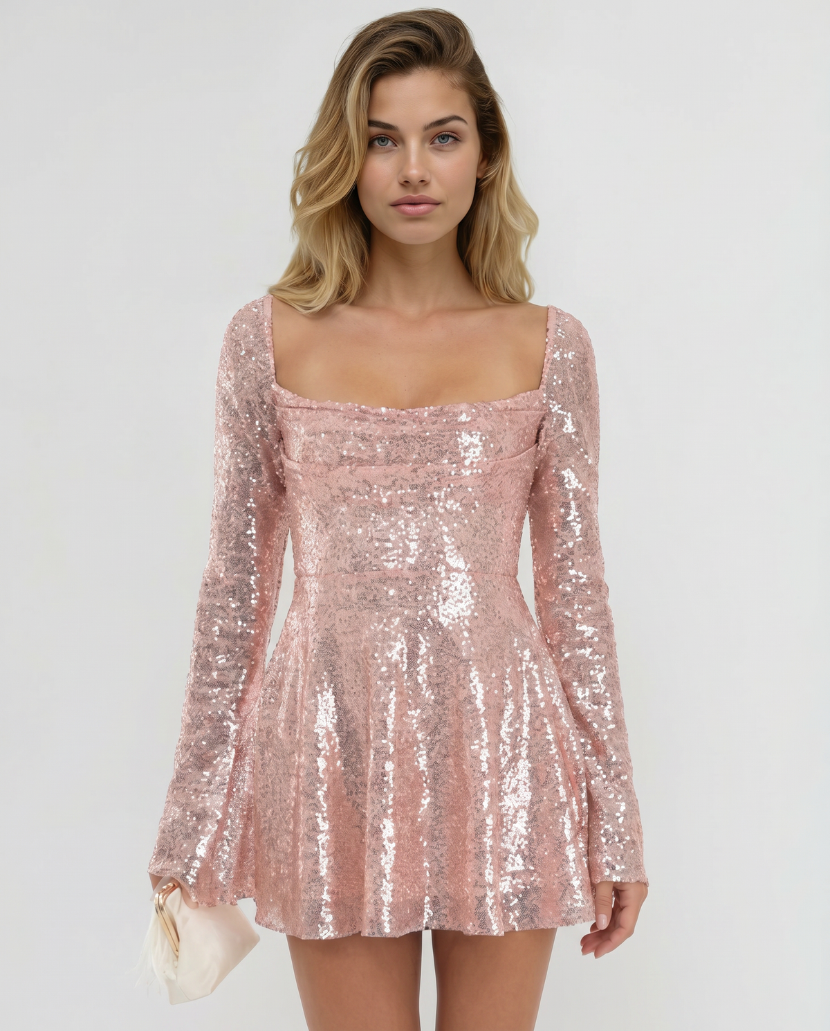 EVIE | Sequin Lace-Up Back Long Sleeve Mini Dress