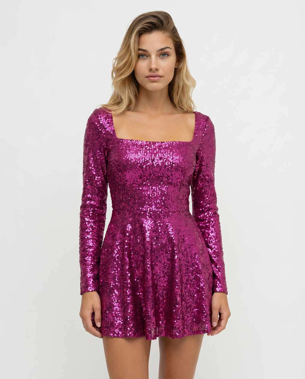 EVIE | Sequin Lace-Up Back Long Sleeve Mini Dress