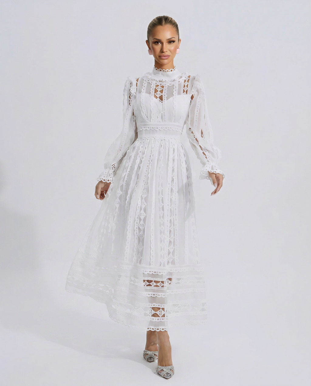 EVIE | Lace Corset Long Sleeve Midi Dress