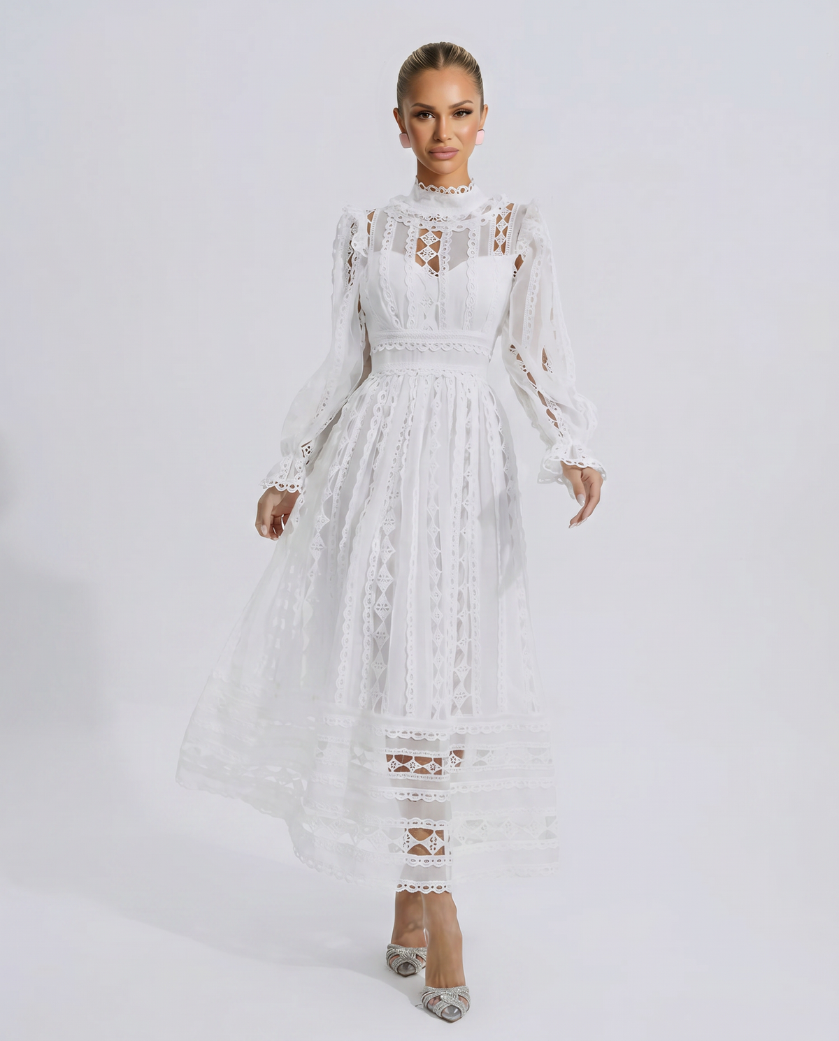 EVIE | Lace Corset Long Sleeve Midi Dress