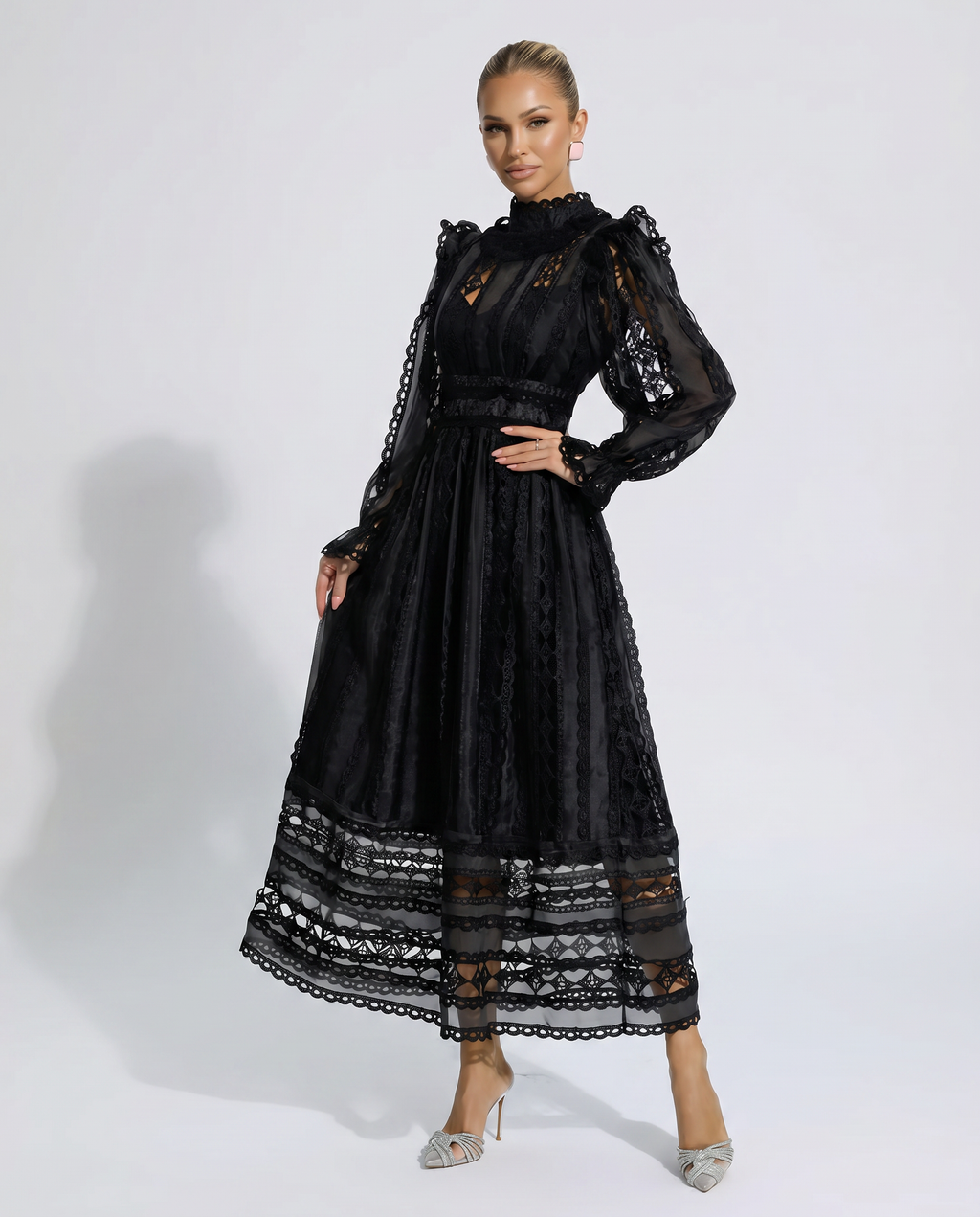 EVIE | Lace Corset Long Sleeve Midi Dress