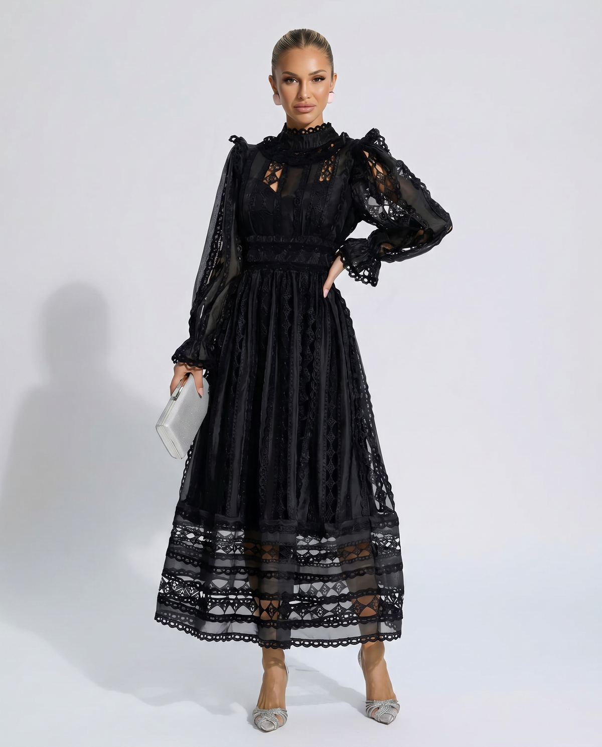 EVIE | Lace Corset Long Sleeve Midi Dress