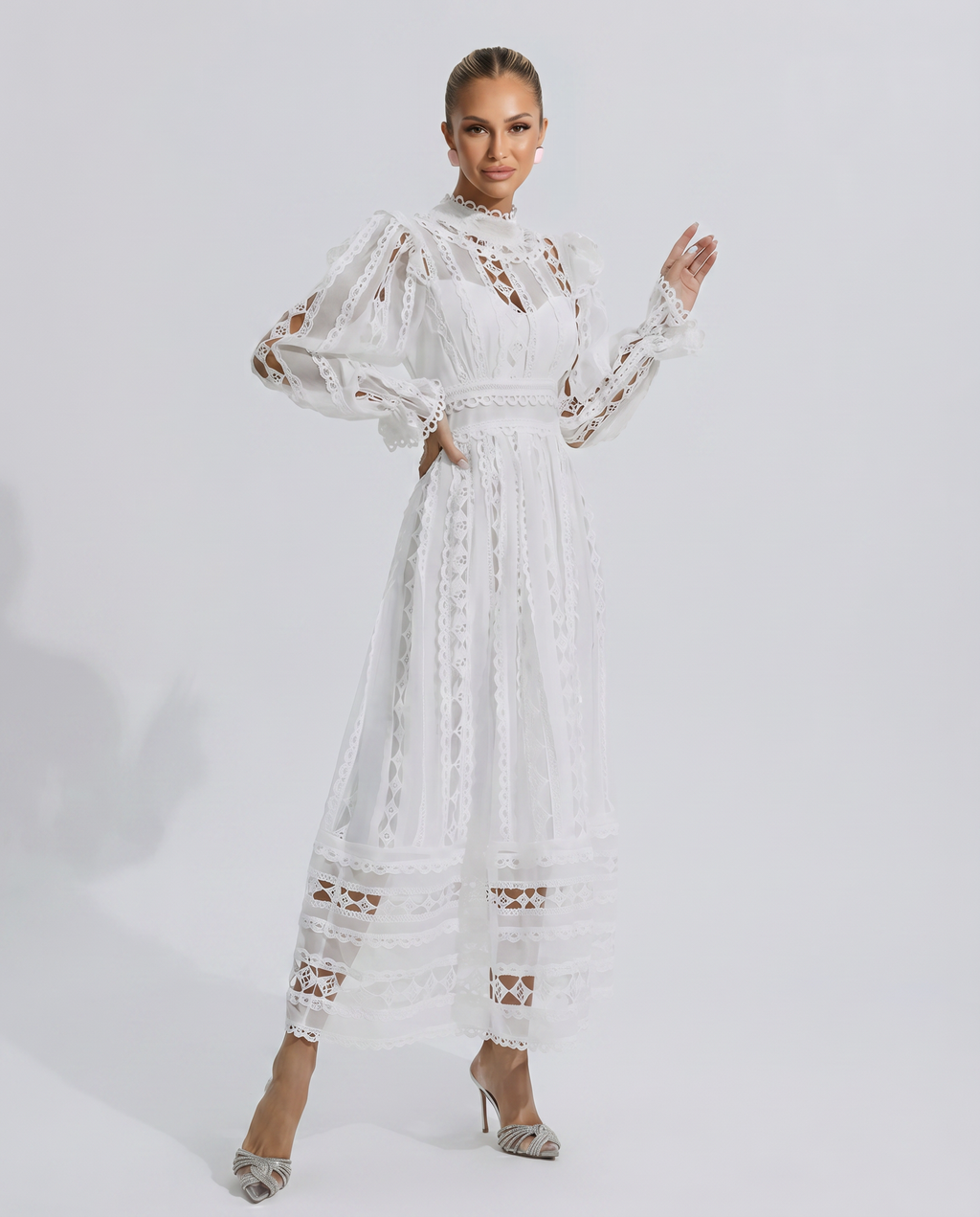 EVIE | Lace Corset Long Sleeve Midi Dress