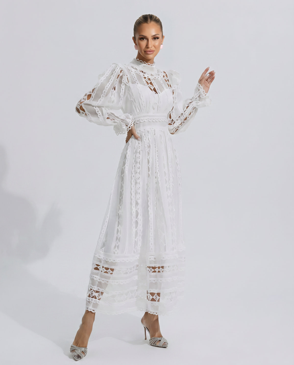 EVIE | Lace Corset Long Sleeve Midi Dress