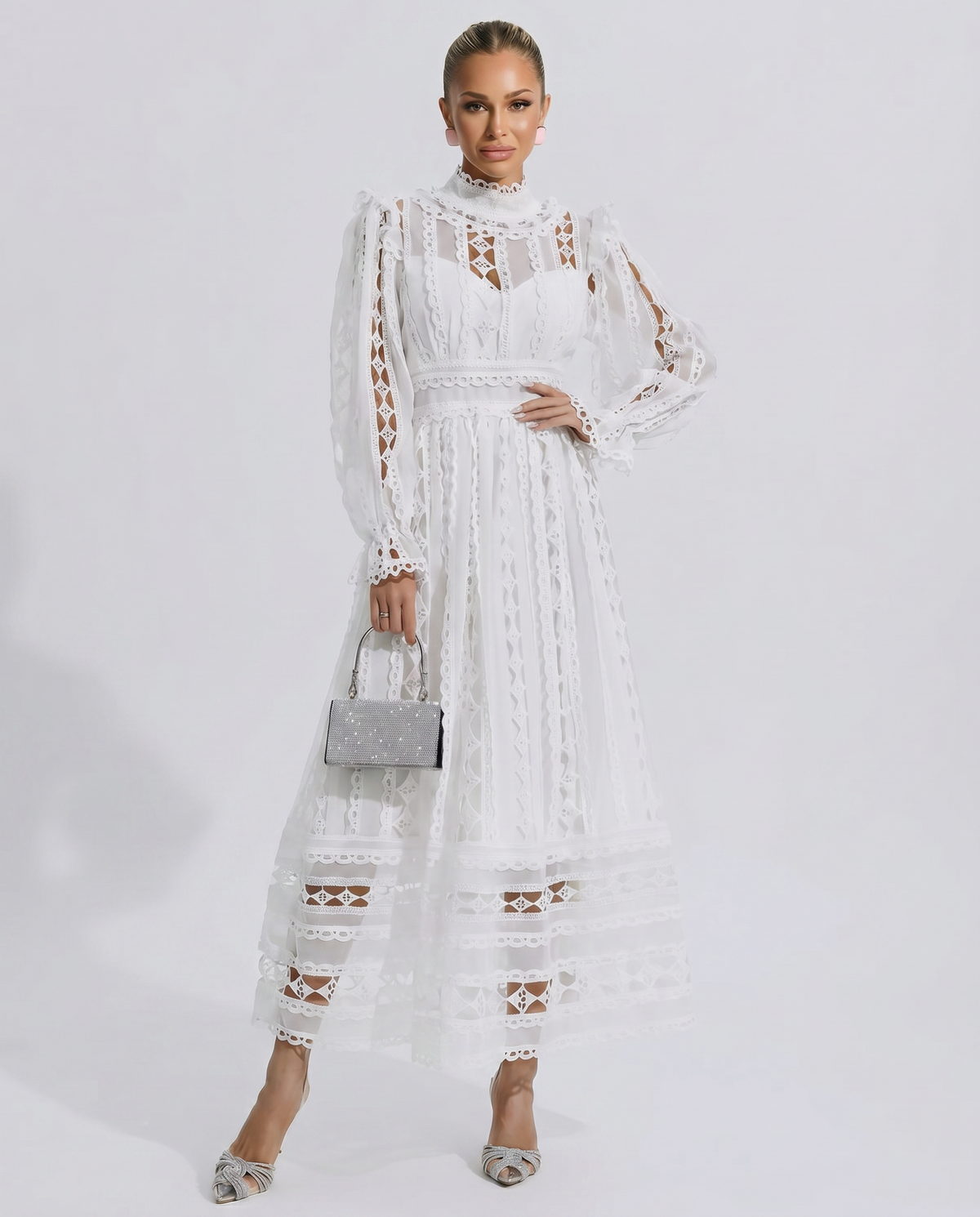 EVIE | Lace Corset Long Sleeve Midi Dress