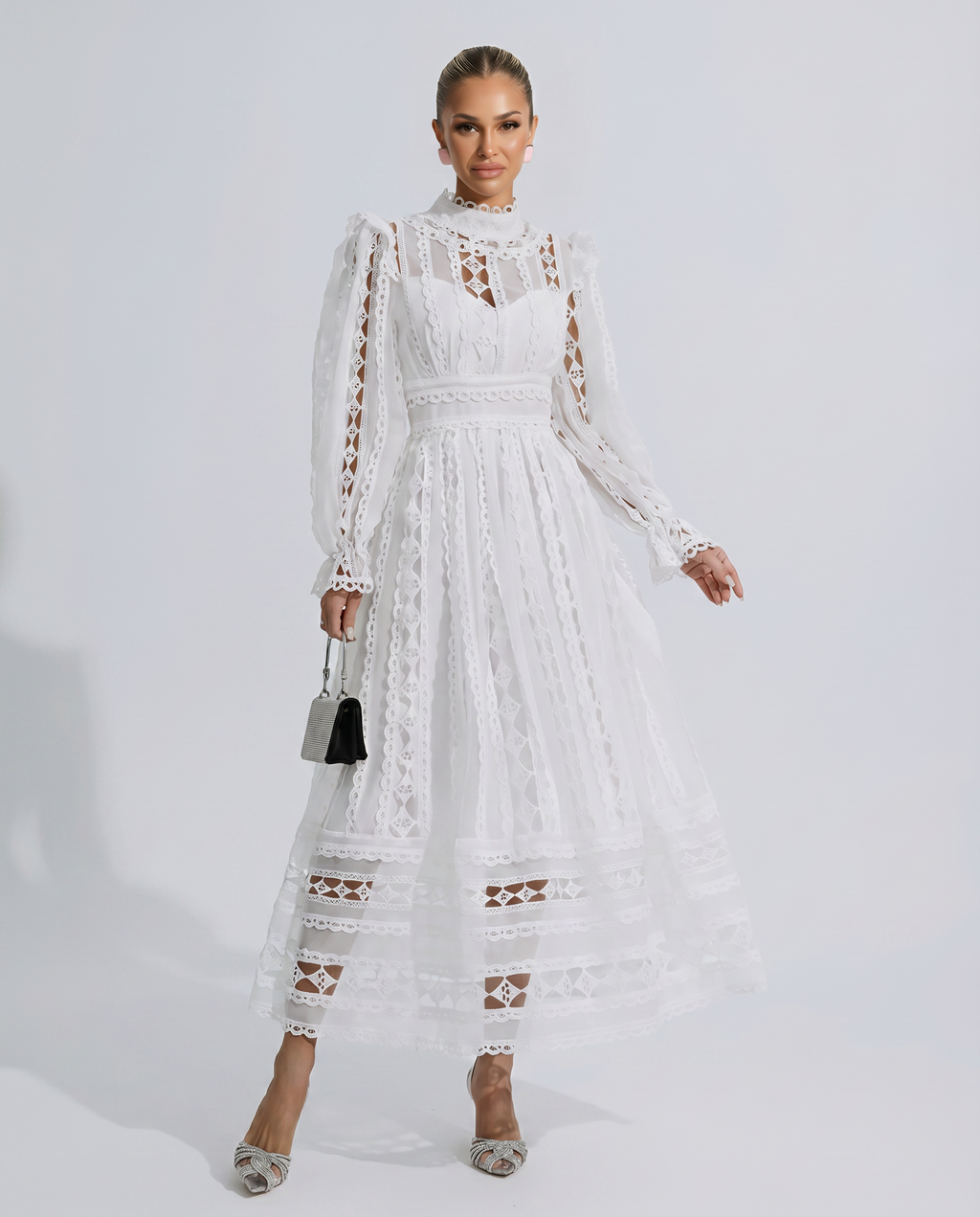 EVIE | Lace Corset Long Sleeve Midi Dress