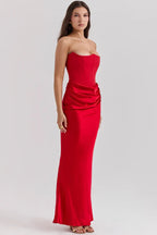 EVIE | Strapless Corset Draped Skirt Maxi Dress