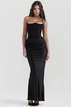 EVIE | Strapless Corset Draped Skirt Maxi Dress